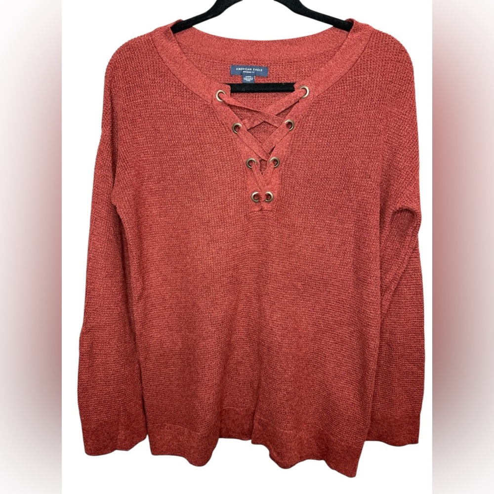 American Eagle waffle Knit Sweater Burnt Orange Size small